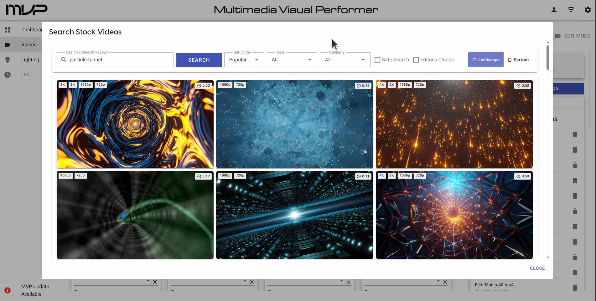 MVP - Multimedia Visual Performer Stock Video Search